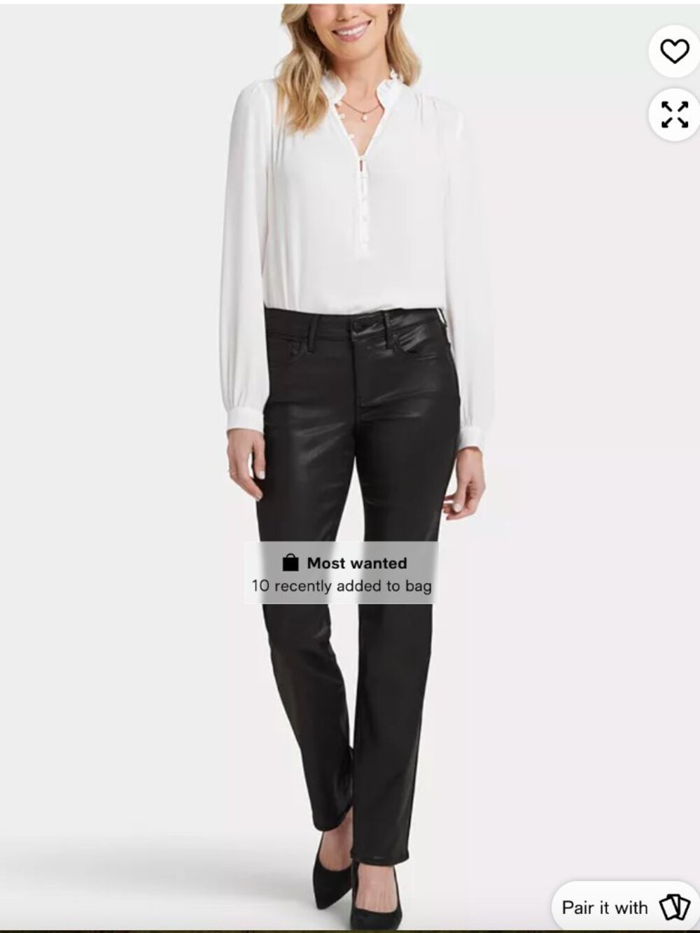 NYDJ Marilyn Straight Black Coated Jeans: Size 10